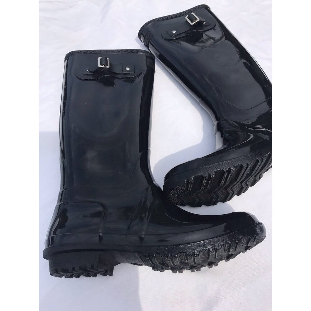 Seven7 Tall Black Rubber Rain Boots Waterproof Women’s 10 Round Toe Side Strap